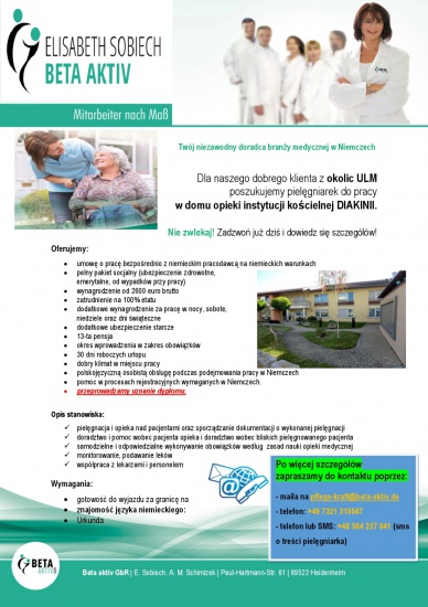 Praca w domu opieki instytucji kościelnej - Diakonia